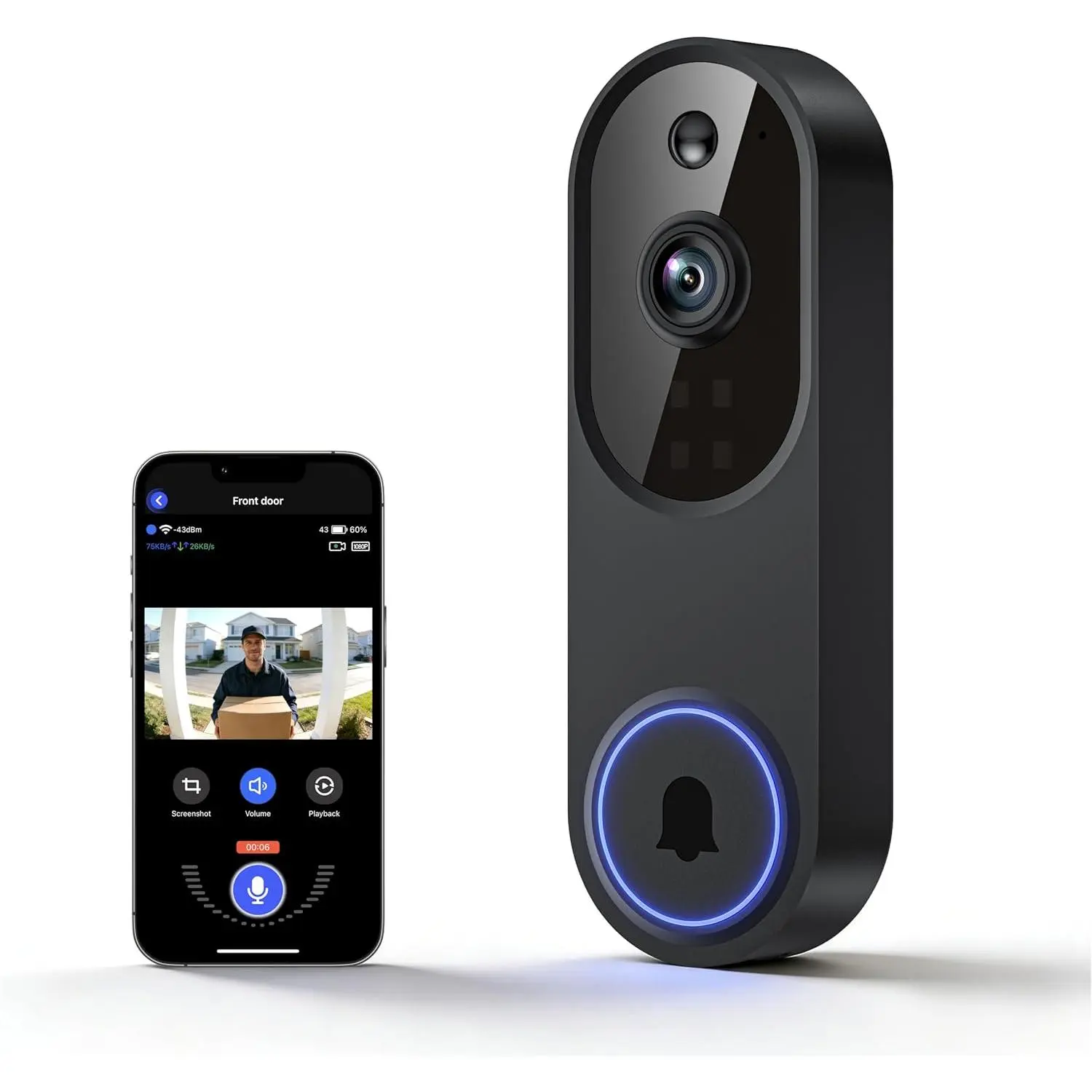 1080P Wireless Video Doorbell Camera, Outdoor Surveillance Cameras, FHD Live View, Cloud Storage, AI Human Detection, Instant Alert, Night Vision, Two Way Audio, 2.4G WiFi Only, Camera Security