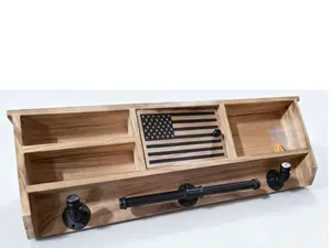 FCD Gear Wall Rack Storage Shelf Organizer Hanger with Hooks, Thin Blue Line Flag, Wood Body, Quick Access, Great for Firefighter Gears, Safety Vest, Fishing Gears, Tool Belt, Heavy Duty Belt, Traffic Control Safety Vest Jacket