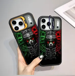 Mexican Aztec Mayan Calendar Dual Color Camera Bracket Stand Phone Case For iPhone 17 Pro Max 16 Plus 15 Pro 14 13 12 11 For Samsung Galaxy S26 S25 S24 S23 FE Ultra EDGE Phone Case, Mexico Flag Colors Shockproof Anti-Scratch Protective#YGSSLDJTZJGH1, Acce