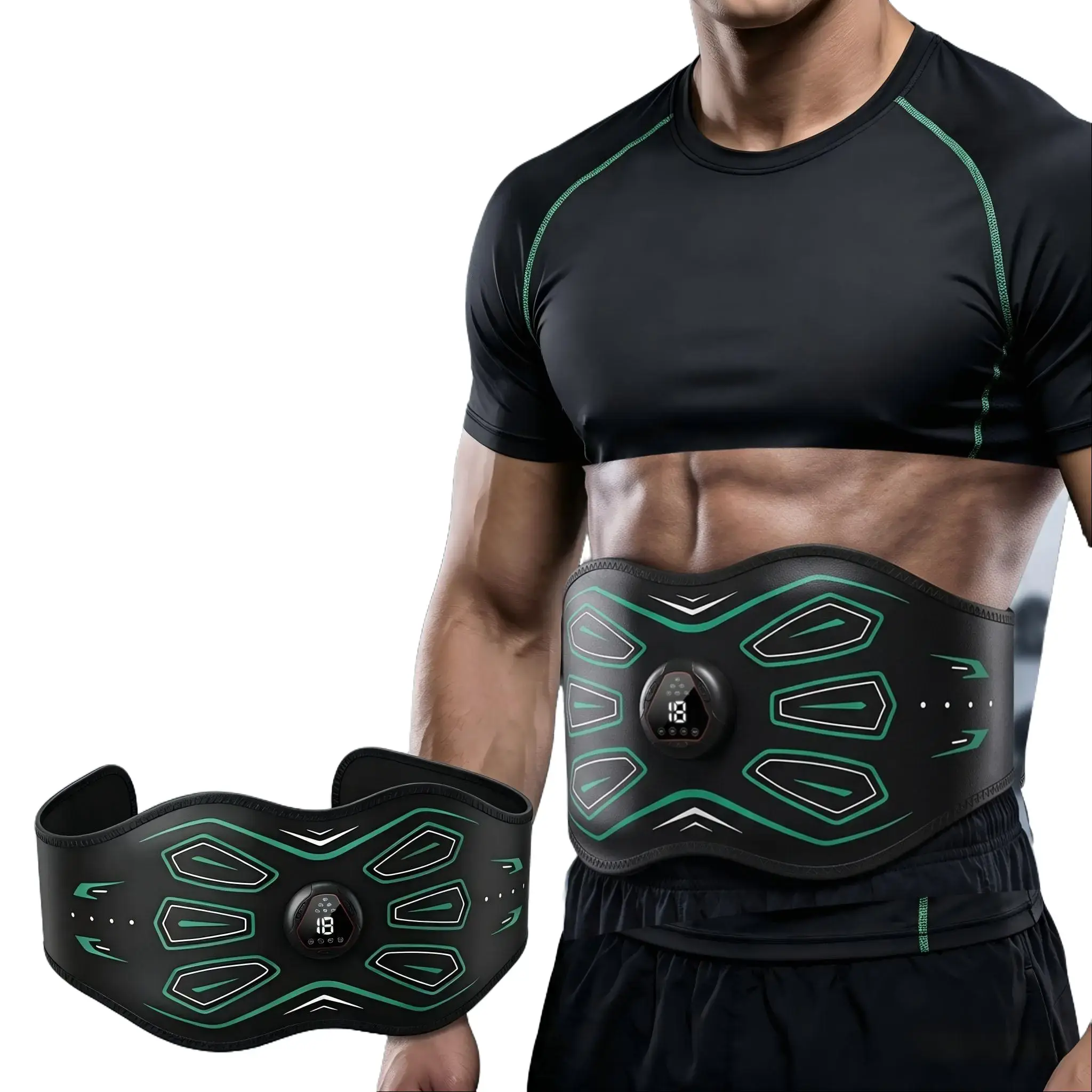 Waist Trimmer Underbust Training Belt - Adjustable Ab Trainer, Stomach Body Sculpting Tool, Muscle Stimulator, Workout Enhancer, 6 Modes, 18 Levels Intensity, Velcro Fastening, Rechargeable, Compact Portable, Home Abdominal Lazy Exercise Solution, Sports,