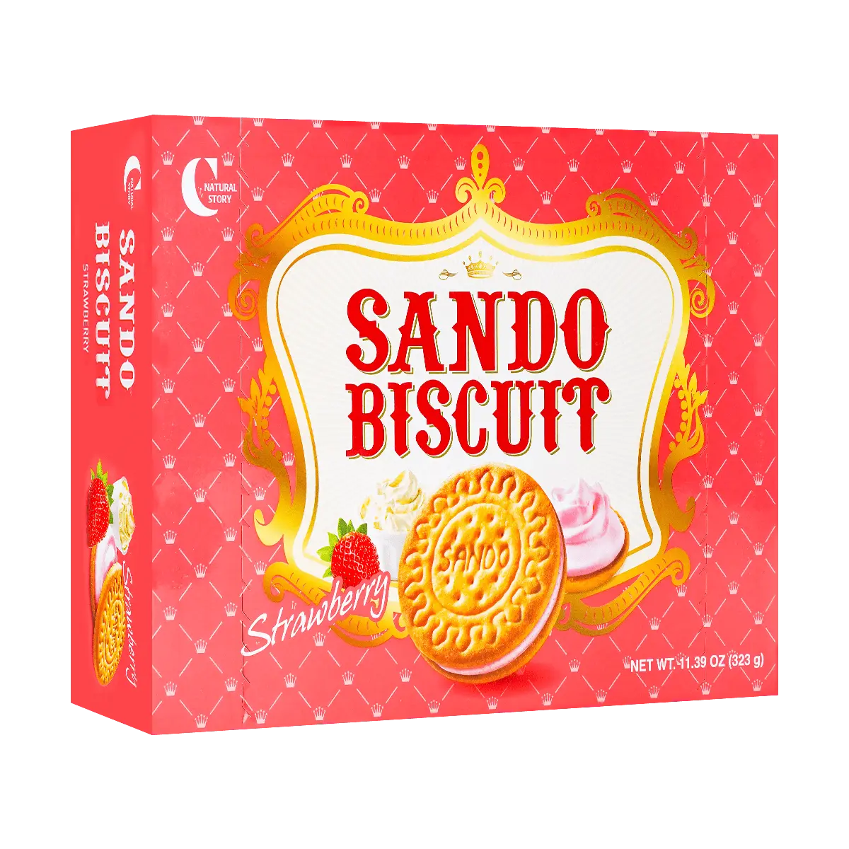 CROWN Korean Strawberry Cream Sandwich Cookies - Large 323g Box, Crispy Wafer Biscuits with Sweet Strawberry Filling, Perfect Snack for Parties & Tea Time