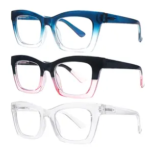 3 Pack Oprah Style Reading Glasses for Women Blue Light Blocking Computer Square Readers with Spring Hinge