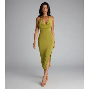 Chic Paradise Halter Open Back Slit Midi Dress