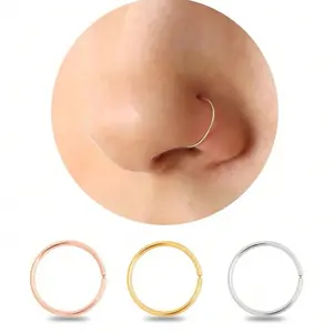 3Pcs 14K Gold Plated Nose Rings Hoops for Women/Men, 22 Gauge 8mm Small Thin Nose Piercing Jewelry