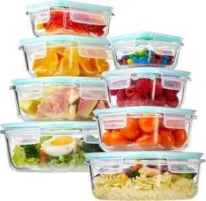 8 Pack Premium Glass Food Storage Containers - Airtight, Leak-Proof, Microwave, Oven, Freezer and Dishwasher Safe - BPA Free, Stain-Resistant, Easy-Clean Design for Meal Prep and Bento Boxes Kitchen Utensils Lid Set Silicone Stackable