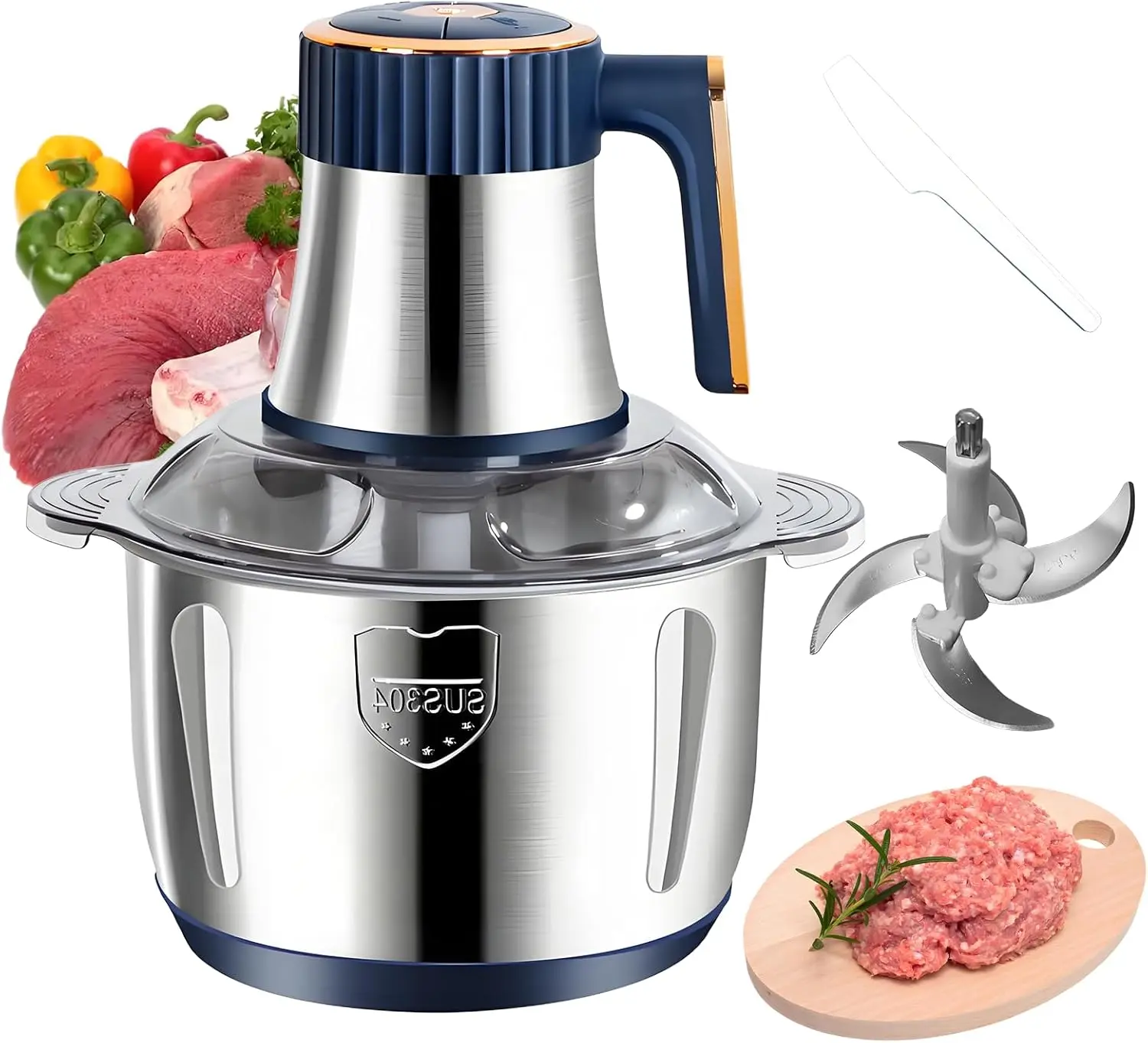 Electric Stainless Steel Meat Grinder - 5L Large-Capacity Multifunctional Food Chopper, Blue (for Home & Party Supplies)