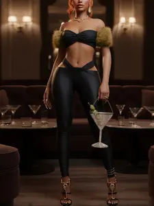 Elegant Fall Winter New Creative Sexy Lace-Up Cropped Strapless Bustier Top Fur Patchwork Set, Stylish Women's, Perfect for Casual & Trendy Looks