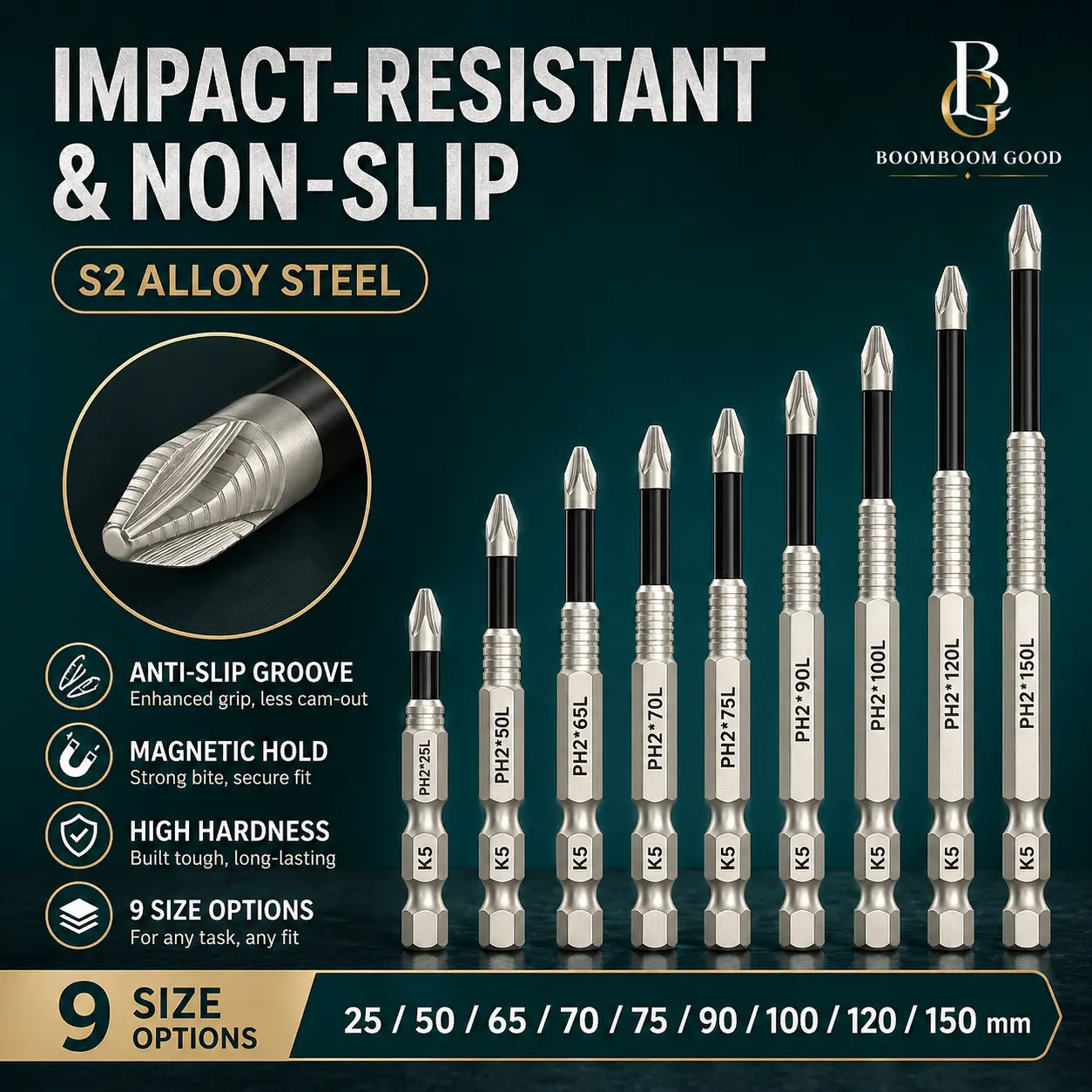 K5 Impact-Resistant and Non-Slip Bit,Impact Driver Bit Set,Titanium Alloy Impact Non-Slip Cross Head,High Magnetic Screwdriver Drill Bit