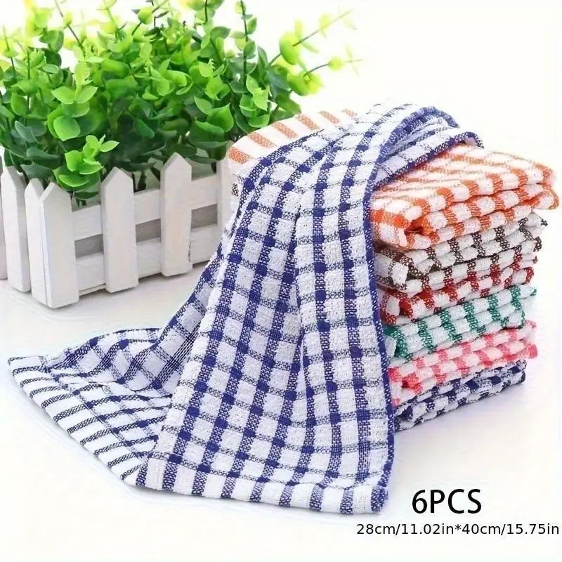 6pcs Cotton Kitchen Towels - Oil-Resistant, Super Absorbent Washable Reusable, Thickened Non-Shedding Cleaning Cloths, Dishcloths for washing dishes, for Countertops, Stove, Utensils - Multi-Purpose Home Essentials for Kitchen