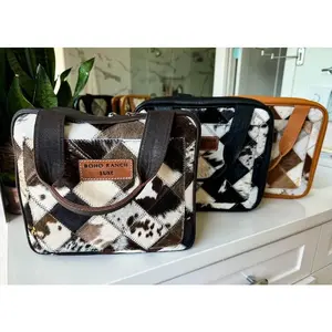 Boho Luxe Travel Hanging Toiletry Bag by Boho Ranch Shop - Genuine Hair-On Leather, Built-In Organizer