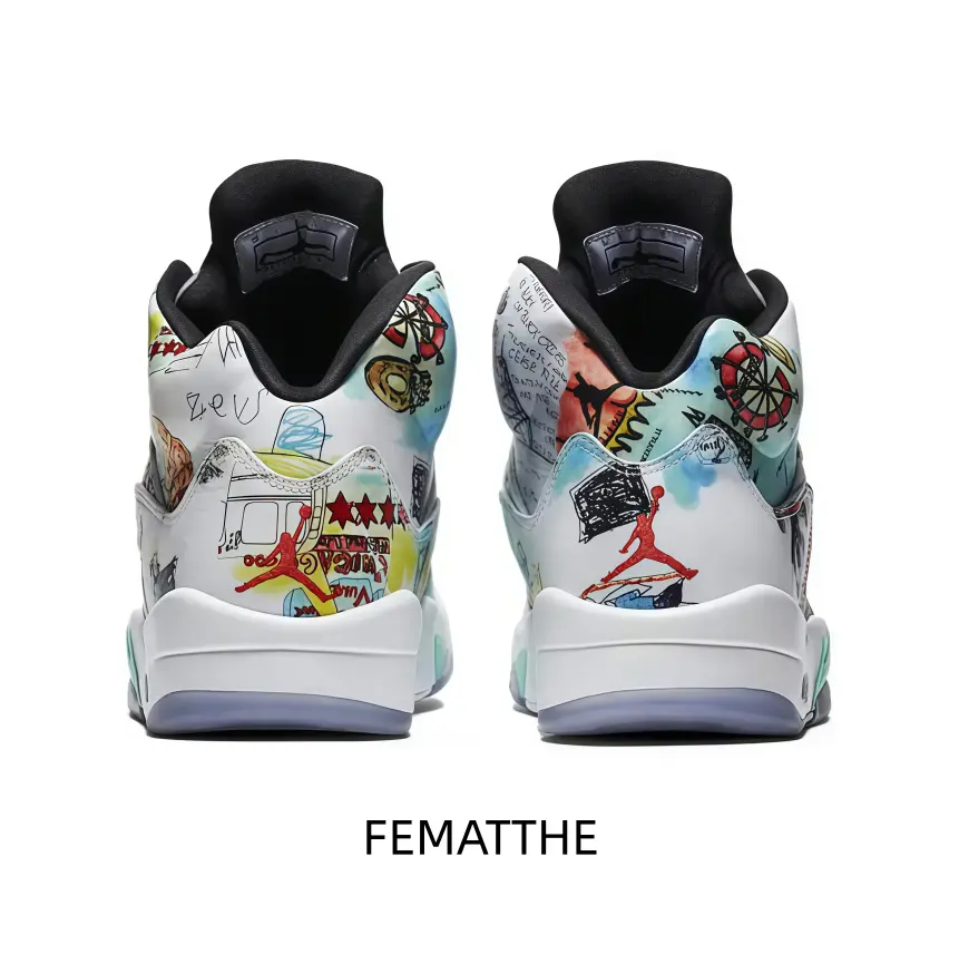 Unique graffiti printed high-top sneakers with rich hand-drawn patterns all over upper, artistic design makes your daily street outfits full of personalized trendy vibe.