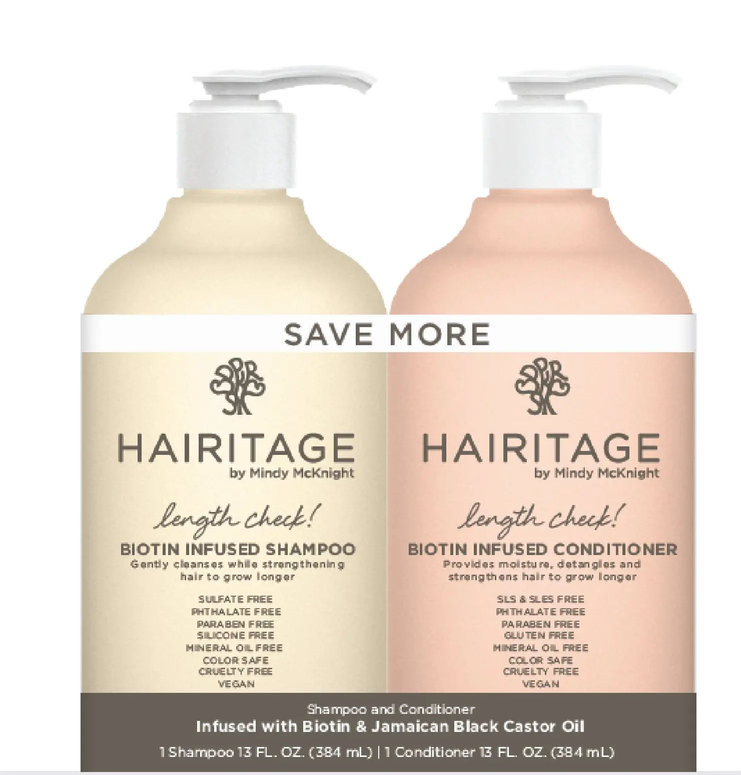 Hairitage Length Check Biotin & Castor Oil Shampoo and Conditioner 2-Pack for Hair Growth and Volume 13 fl oz​