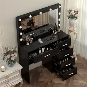 Vanity Set with 11 LED-Lighted Large Mirror 7 Drawer Makeup Dressing Table