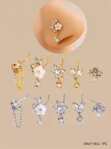 Flower Design Nose Stud, Floral Design Stainless Steel Material L-shaped Nose Rings, Fashion Piercing Accessories Nose Jewelry for Women & Girls