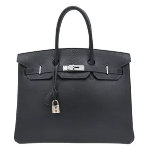 Pre-owned HERMÈS Leather Top Handle Bag HERMES | Midnight Navy Bi Color Birkin 35 Bag