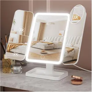 Lighted Makeup Mirror with 75 LEDs, Rechargeable  Mirror with 1X/2X/3X/10X Magnification, 3 Color Modes &  Dimming, Portable Folding Mirror for Travel Desk, Gifts for Women & Girls