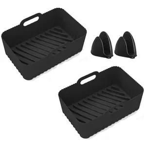 2Pcs Ninja Foodi Dual Zone Air Fryer Accessories, Silicone Air Fryer Liners for Ninja Foodi Air Fryer AF300UK,Reusable Silicone Dual Basket Air Fryer Liner 7.6L ，Black and Grey