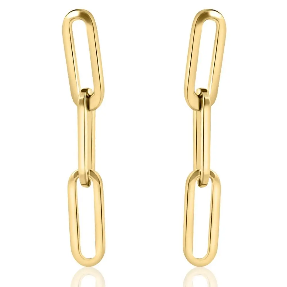 14k Yellow Gold Clip Dangle Women's Earrings 3/4" Tall