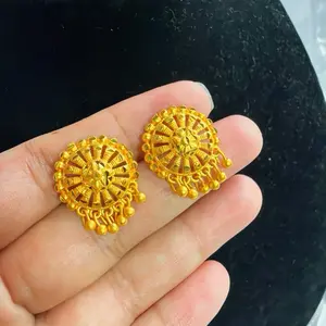 Women's Gold-Tone Color-Coated Disc Stud Earrings, Intricate Design, Beaded Statement Earrings, Fashion Costume Jewelry Accessory