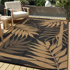 Modern Leaf Print Outdoor Rug Double-Sided Reversible Plastic Grass Rug Foldable Garden Decor Rug for Porch Balcony Beach Picnic Caravan Patio carpet