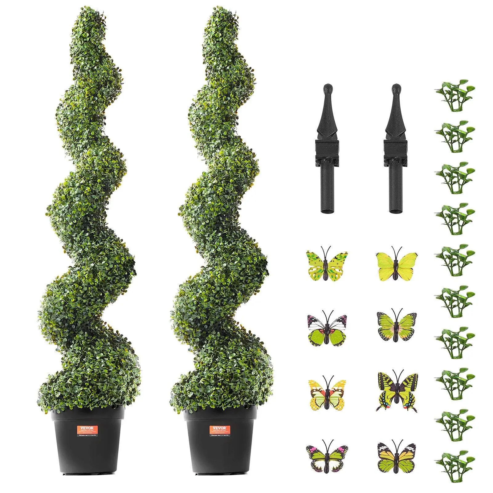 VEVOR 2-Pack 5' Traditional Decorative Artificial Boxwood Topiary Evergreen Trees, UV-Resistant Sculptural Pot-Ready Setup Potted Greenery, for Home Entryway Decor, Balcony/Garden Indoor-Outdoor Use