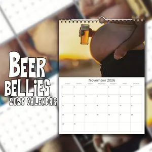 Funny Hanging Calendar 2026, Humorous Men's Wall Calendar, 12 Fun Belly Illustrations, Creative Office Home Decor Gift for Boyfriend Husband Dad
