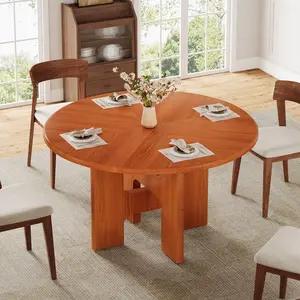 Tribesigns 47 Inch Round Dining Table for 4, Rustic Walnut Color, Waterproof and Scratch-Proof, Easy to Clean, Assembly Required Durable Material