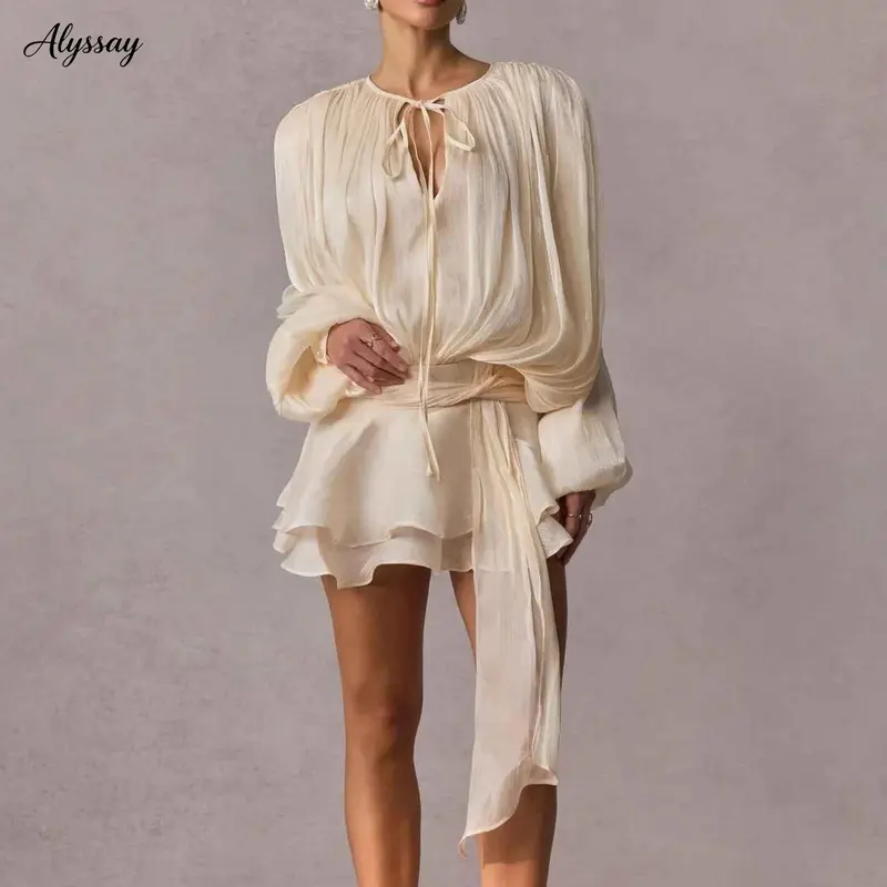 white short long sleve flowey dresses for women - TikTok Shop
