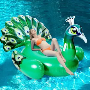 Inflatable Peacock Pool Float, Giant Green Peacock Ride on Raft for Swimming Pool, Beach Floaties, Party Decoration Toys, Inflatable Island, Summer Pool Raft Lounge for Adults & Kids