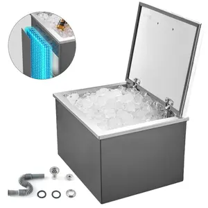 VEVOR Drop in Ice Chest, 28Lx 20Wx 17H Stainless Steel Drop in Cooler, 113.7 Quart Commercial Ice Bin with Flip Lid for Outdoor Kitchen Patio Bar, Drain-pipe Set Included, for Cold Wine Beer