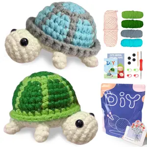 Cute Turtle Design Amigurumi Crochet Kit, 2 Counts/set Crochet Starter Kit with Random Color Accessories, DIY Knitting Kit for Beginners
