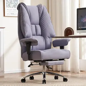 Big and Tall Office Chair 400lbs Wide Seat, Leather High Back Executive Office Chair with Foot Rest, Ergonomic Office Chair  (Light Purple)