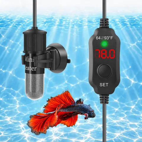 AquaMiracle 2.36in USB Super Mini Aquatic Heater (10W/20W/30W Temperature Control) for 1gal Small Freshwater Tanks - Digital Thermostat with Memory, 1°F Stable Control, Dry-Run/Overheat Protection, USB-Ready, Fountain Use