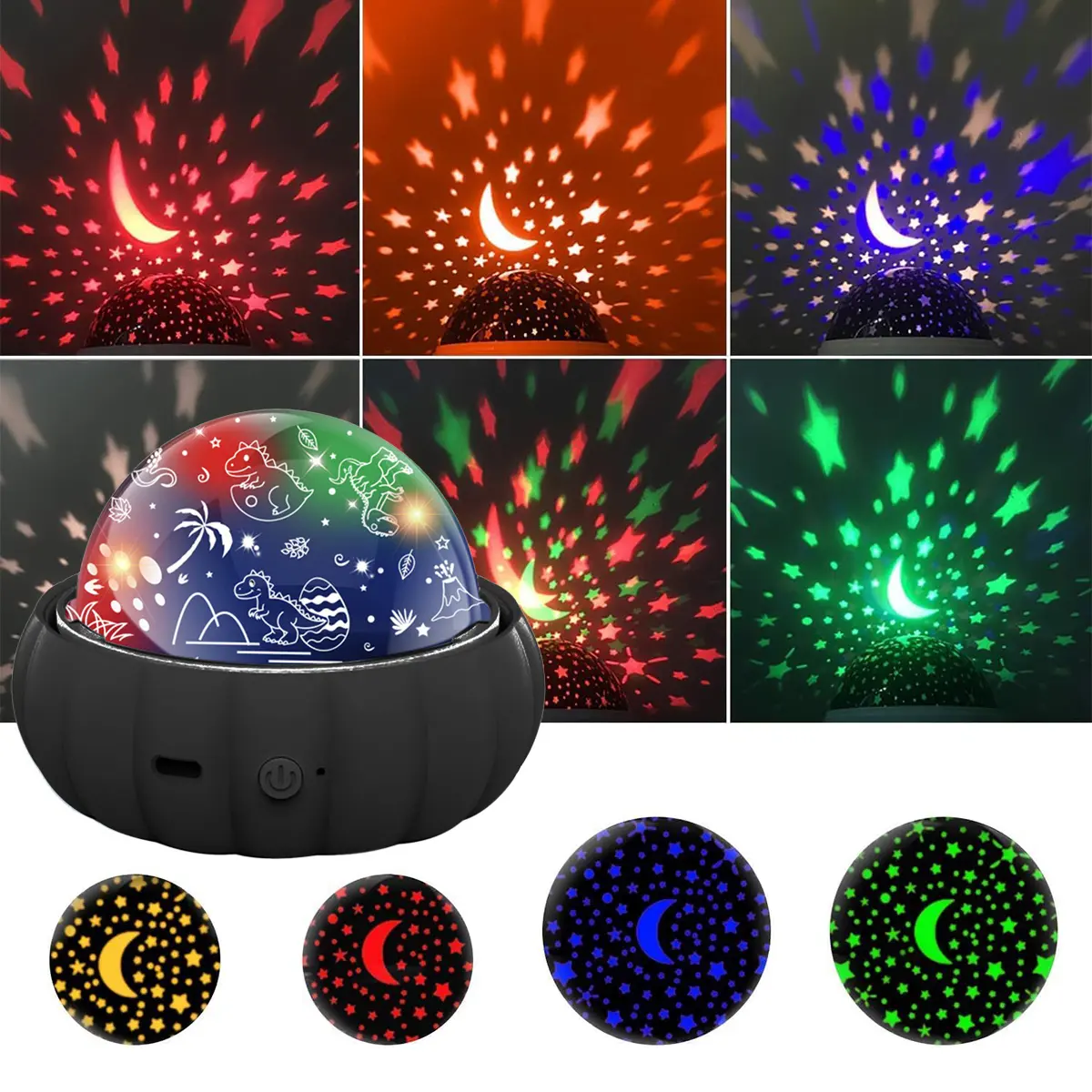 3-in-1 Star Projector Night Light - 360° Rotation, Color Changing, Dinosaur and Moon and Stars Galaxy Projector - Bedroom Indoor Light, Christmas Light, Gift for Best Friend