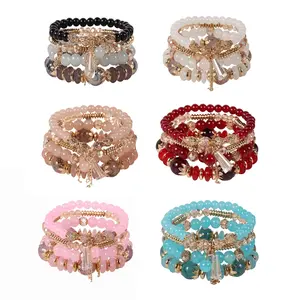 Bohemian Boho Stackable Bracelets for Women Set, Girls Stretch Multilayer Stack Beads Colorful Beaded Charm Bracelets Girl Handmade Jewelry