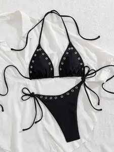 New Metal Eyelets Sexy Bikini Set Swimsuit, Stylish Swimwear for Women, Perfect Beach Wear, Comfortable & Trendy Design