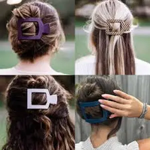 TELETIES  Square Hair  - Unbreakable Hair Accessory for Laying Back, Yoga, and Thick Hair flat claw clips