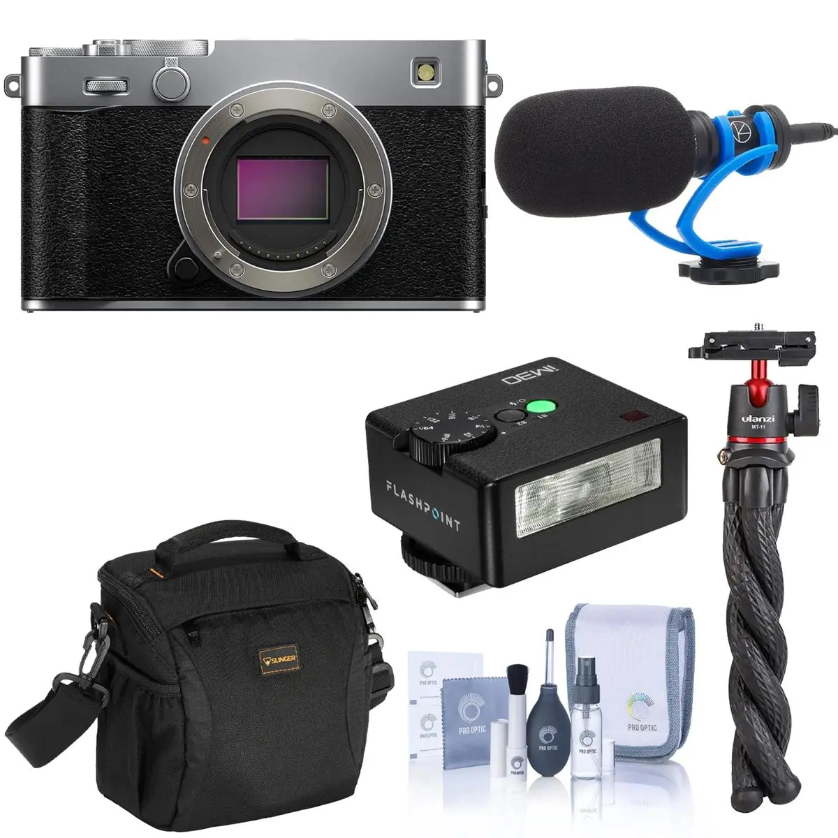Fujifilm X-E5 Mirrorless Camera, Silver Bundle with Memory Card, Shoulder Bag, Cleaning Kit, Battery Pack, Card Reader