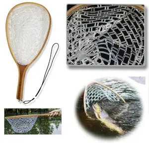 Fly Fishing Landing Net Trout Fishing Net, Soft Rubber Catch and Release Fish Net with Wooden Handle Frame, Gifts for Him