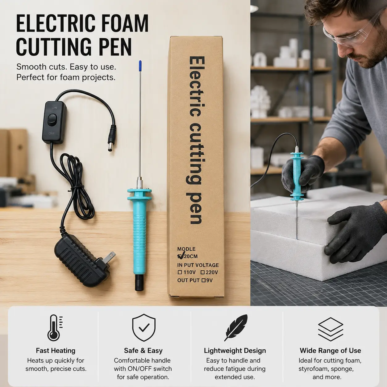 Rapid Heating Foam Cutting Pen, Hot Wire Foam Cutter Tool for EPS EPE Polyfoam, Portable Electric Foam Engraving Knife for DIY Crafts, Model Making, Art Sculpting Projects