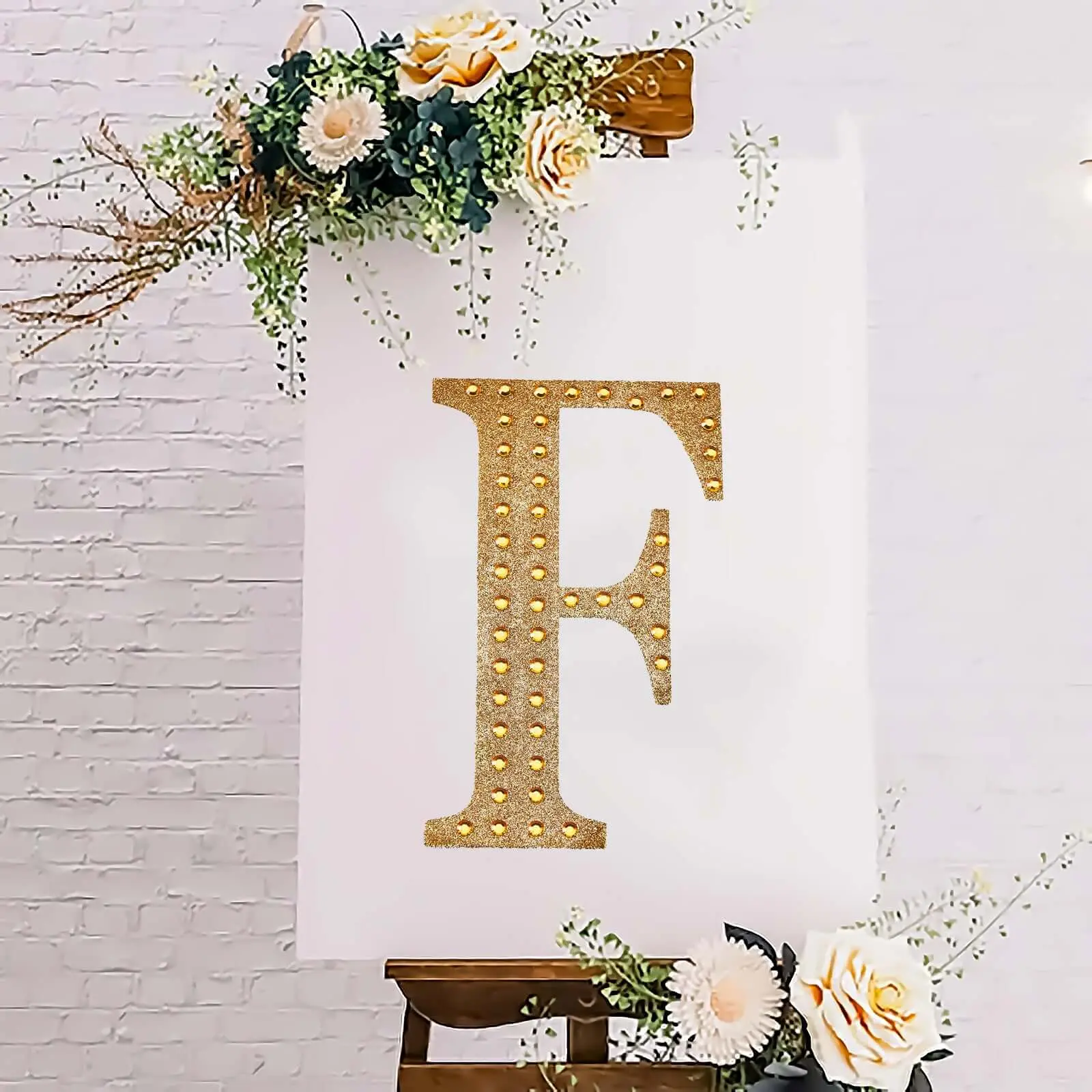 8" Gold Glitter Rhinestone Alphabet "F" Letter Decal Sticker, Adhesive Crafting Embellishments for DIY Scrapbooking & Stamping