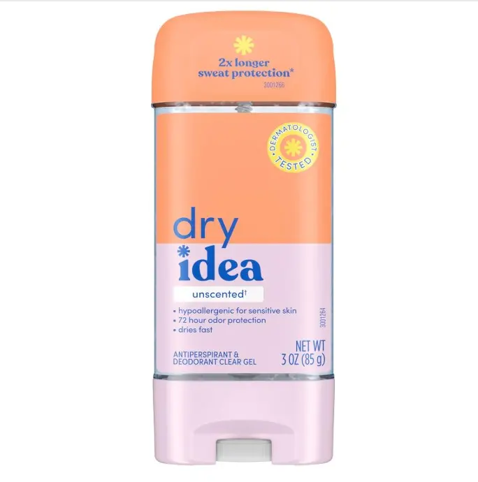 Dry Idea Gel Deodorant & Antiperspirant for Women - Hypoallergenic for Sensitive Skin, 2X Longer Sweat Protection, 72Hr Odor Control, Unscented, Womens Deodorant, 3 oz