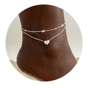 TEWIKY Silver Double-Layer Letter Anklet for Women Dainty Simple with Elegant Hypoallergenic Jewelry Party Daily Wear For Stylish items, excellent gifts, perfect for vacations.Valentine's Day Gift