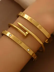 Women's Bangles Set, Stainless Steel Heart Design Jewelry, Casual Style, All-Season Wear, Lucky Charm Accessory