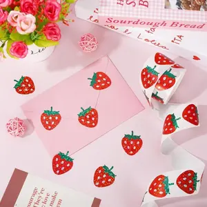 Strawberry Laser Festival Party Stickers Roll, Office Supplies Stickers, Decorative Stickers, File Seals, 500 Pieces Per Roll, Holiday Decorations