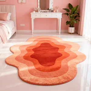 Style Gradient Stacked Rug, Coral & Warm Tone Irregular Cloud Wave Pattern, Soft Plush Bedside Blanket, Decorative Fluffy Rug, Non-Slip Home Bedroom Decor, Fluffy Rugs, Soft Area Rug, Fluffy Modern Rug