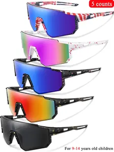 5-Piece Set Kids Sport Sunglasses for Ages 9-14, Stylish Large Frame Cycling Glasses, Uv400 Protection, Colorful Dot Pattern, Unisex Design for Outdoor Activities, Sports Eyewear