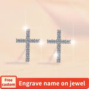 S925 Sterling Silver Cross Ear Stud Synthetic Moissanite Ear Stud-612(50%)