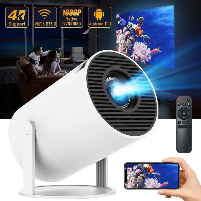 Compact Portable Mini Smart Projector for Movie Viewing, Auto Keystone, 4K Supported, 200 ANSI Lumens, 2.4/5G WiFi, BT 5.0, 130" Screen, 180° Flip Design, Android System, Built-in Speaker, USB Port, Remote Control, Valentine Gift Device