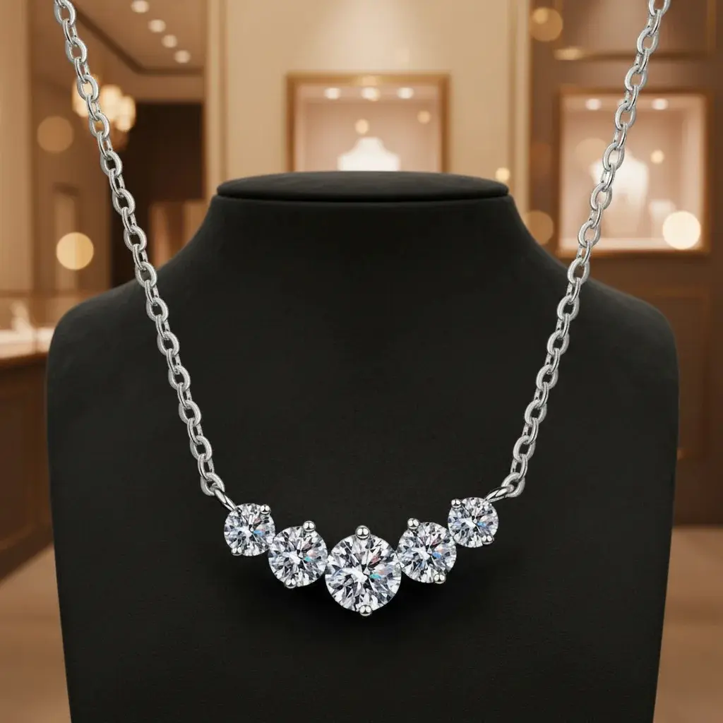 Trendy Lab S925 sterling silver pendant necklace, inlaid with moissanite, featuring fashionable design, suitable for weddings and balls, a must-have for women